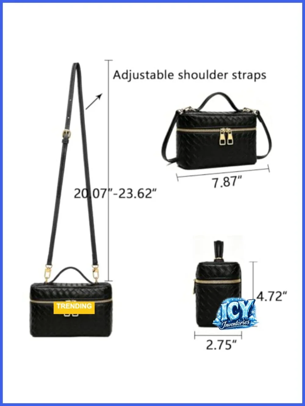 Square Box Mini Satchel Shoulder Bag Faux Leather Adjustable Strap Crossbody